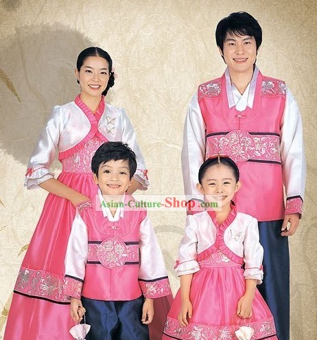 Traditional Korean Family Mother Father Son Daughter Wedding Hanbok 4 Sets