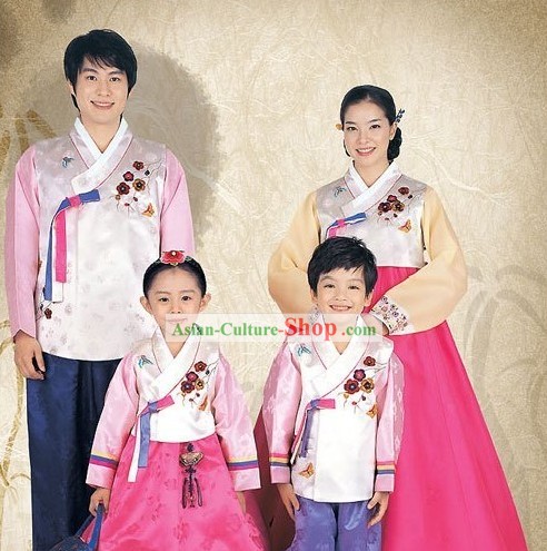 Traditional Korean Family Mother Father Son Daughter Wedding Hanbok 4 Sets