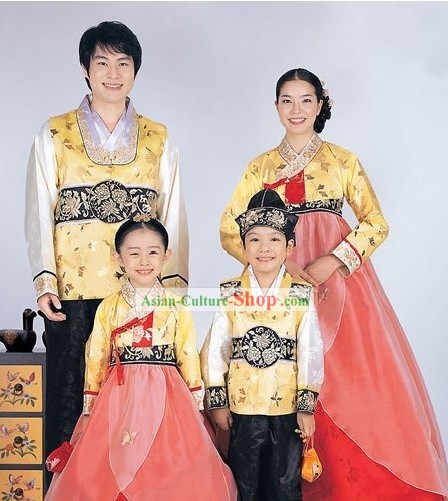 Traditional Korean Family Mother Father Son Daughter Wedding Hanbok 4 Sets