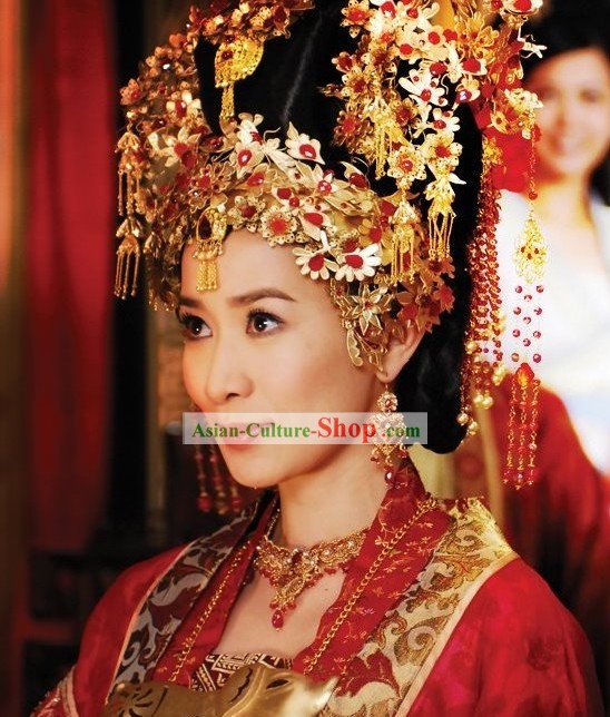 Ancient Chinese Princess Wedding Headpiece, Earrings and Necklace Complete Set