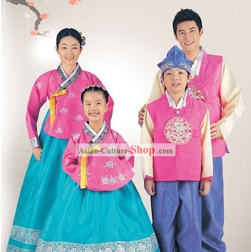 Traditional Korean Family Father Mother Son Daughter Wedding Hanboks 4 Sets