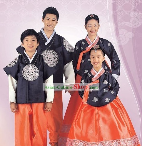 Traditional Korean Family Parents and Kids Wedding Hanboks 4 Sets