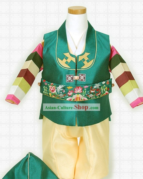 Traditional Korean Male Kids Clothing and Hat Complete Set