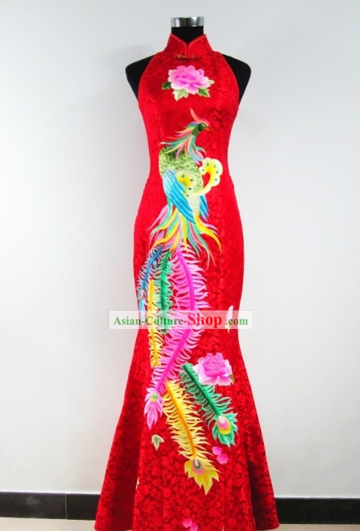 Chinese Classic Embroidered Phoenix Wedding Qipao