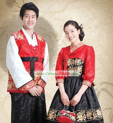 Traditional Korean Couple Hanbok Clothing 2 Sets for Men and Women