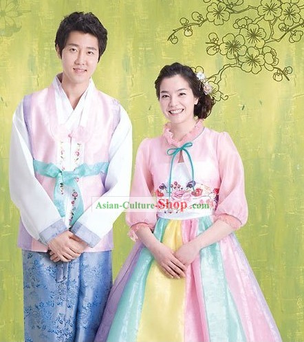 Traditional Korean Couple Hanbok Clothing 2 Sets for Men and Women