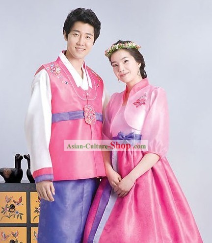 Traditional Korean Couple Hanbok Clothing 2 Sets for Men and Women