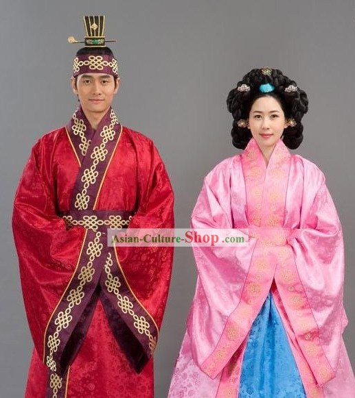 Ancient Korean Palace Court Costumes 2 Sets for Men and Women