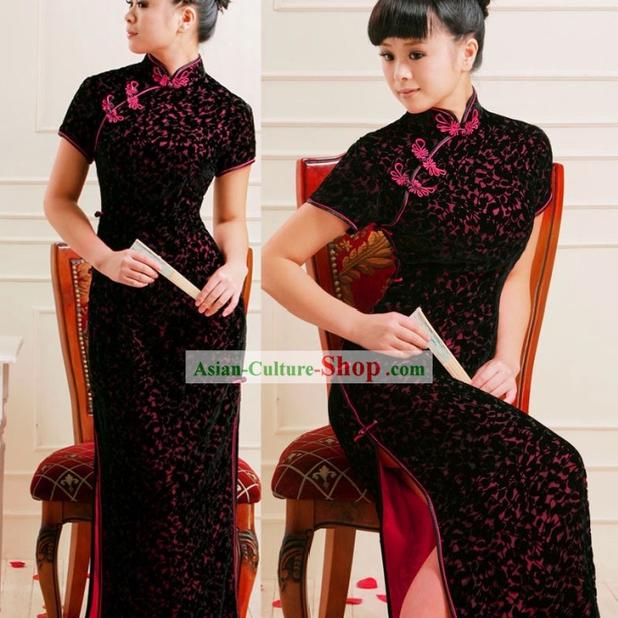 Standard Chinese Long Flower Cheongsam