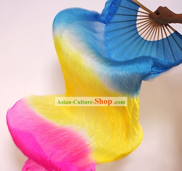 Traditional Chinese Handmade Three Colors Transition Long Silk Dance Fan