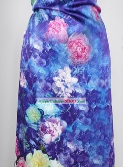 Chinese Blue Rose Silk Fabric