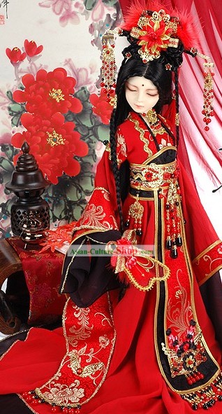 Ancient Chinese Princess Wedding Dress and Hair Accessories Complete Set