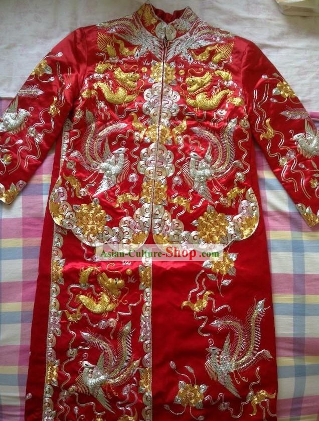 Traditional Chinese Wedding Dragon and Phoenix Bride Dress Suit