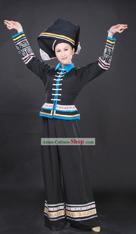 Chinese Stage Performance Dance Costumes and Hat Complete Set for Women