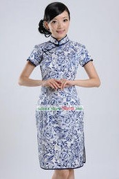 Chinese Classic Blue Flower Qipao