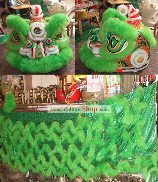 Supreme Green Long Wool Lion Dance Clothes Complete Set