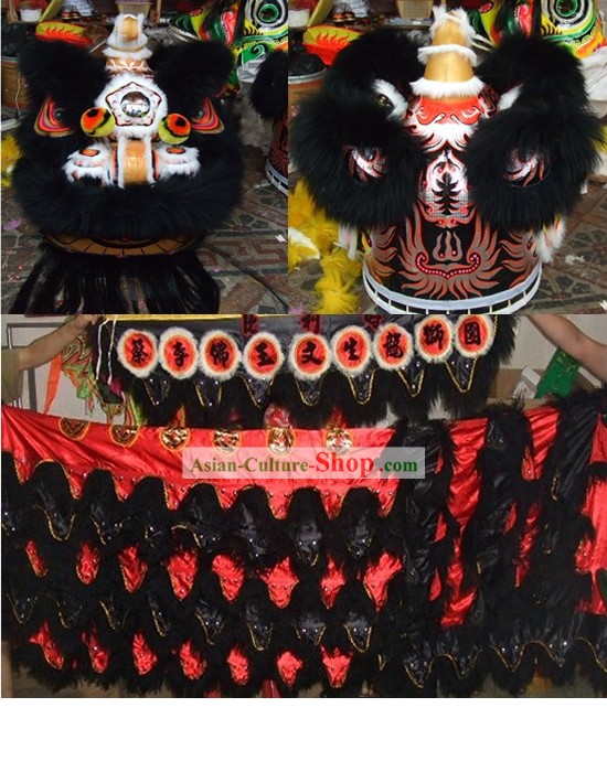 Traditional Black Long Wool Lion Dance Costume Complete Set