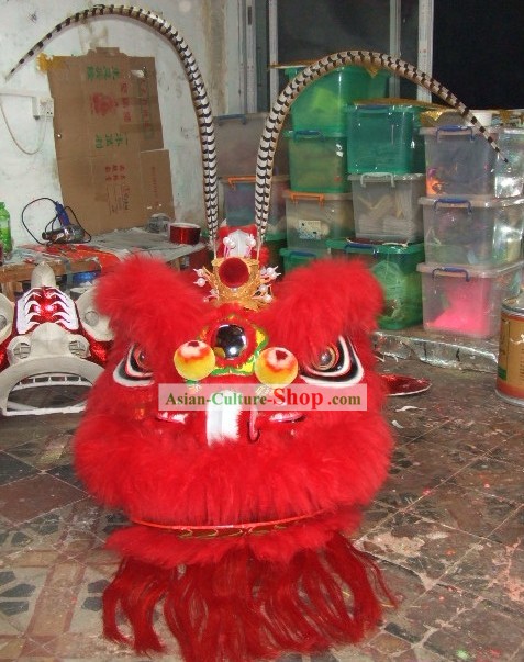 Beijing Opera Style Long Feather Lion Dance Costume Complete Set