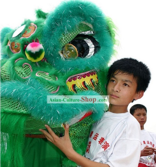 Beijing Summer Olympics Opening Ceremony Green Sheep Fur Lion Dance Costume