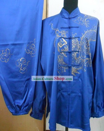 Traditional Chinese Silk Dragon Martial Arts Competition Suit for Men