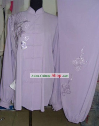 Chinese Embroidered Flower Silk Tai Chi Clothing Set