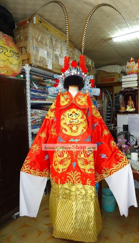 Peking Opera Male Dragon Costume with Long Feathers Headpiece