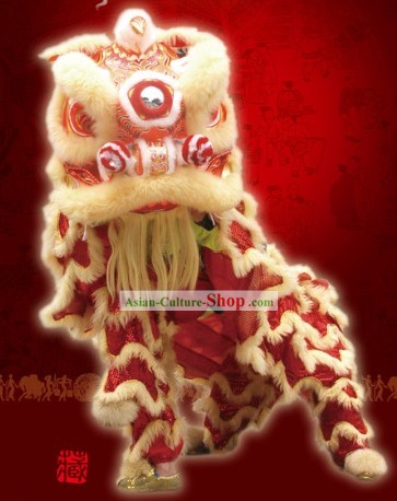 Top Red Celebration and Parade Long Wool Chinese Fut San Lion Dance Costumes Complete Set