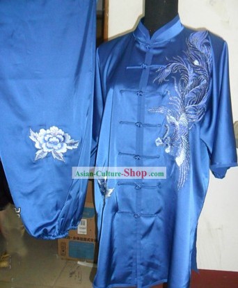 Chinese Short Sleeve Silk Phoenix Wushu Uniform