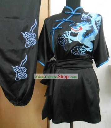 Chinese Classical Embroidered Dragon Silk Martial Arts Stage Performance Costumes