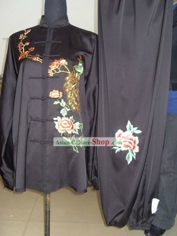 Chinese Silk Black Peacock Wushu Clothing