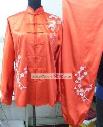 Chinese Silk Embroidered Red Kung Fu Uniform