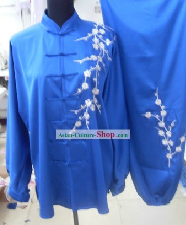 Traditional Chinese Silk Embroidered Flower Tai Chi Suit