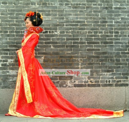 Ancient Chinese Red Bride Wedding Dress and Hair Accessories