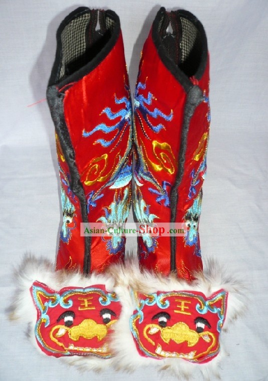 Chinese Hand Made Embroidered Dragon Tiger General Boots