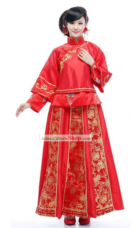 Chinese Classical Mandarin Red Wedding Dress for Women