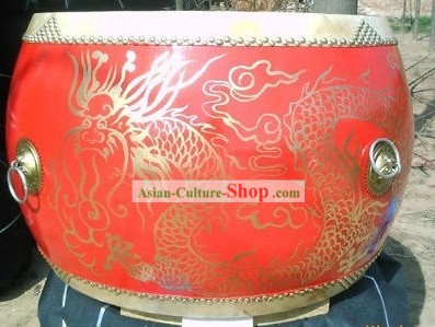 Traditional Chinese Red Dragon Drum