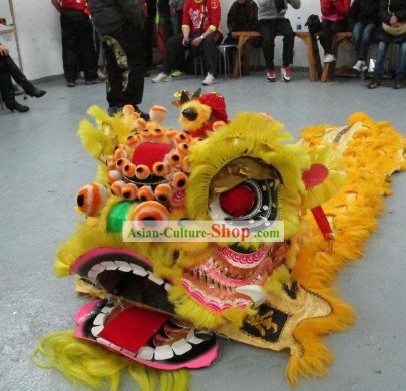 Old Style FUT SAN Southern Lion Dance Mask and Tail Complete Set