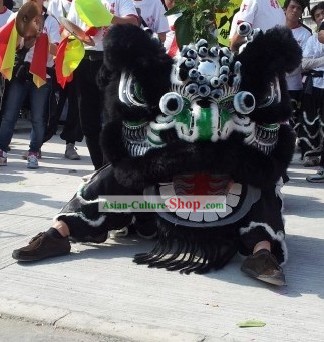 Long Wool Black Southern Lion Dance Costumes Complete Set