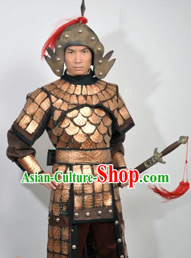 Ancient Chinese Fighting General Armor Costume and Hat for Men