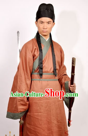 Ancient Chinese Swordsman Costume and Hat for Men