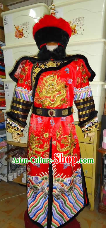 Chinese Palace Royal Emperor Wedding Dragon Robe and Crown Complete Set for Brides