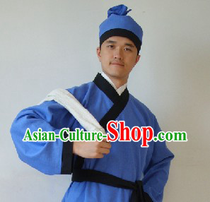 Ancient Chinese Restaurant Waiter Costumes and Hat for Men