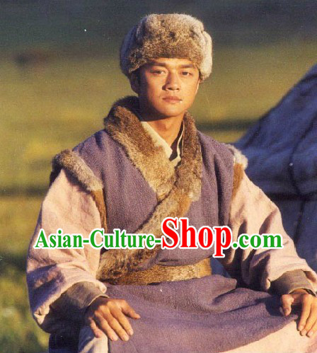 Ancient Chinese Guo Jing Hero Costume and Hat for Men