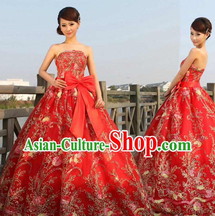 Chinese Lucky Red Wedding Evening Dress for Brides