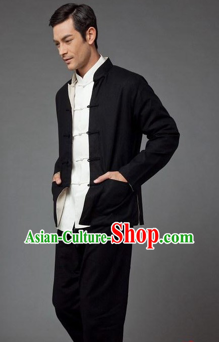 Black Bruce Lee Mandarin Style Kung Fu Practice and Performance Clothing for Men