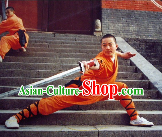 Orange Chinese Shaolin Kung Fu Monk Clothing for Men