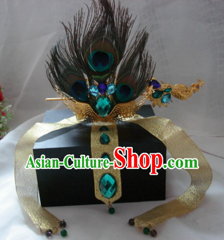 Ancient Chinese Style Handmade Peacock Feather Crown for Men