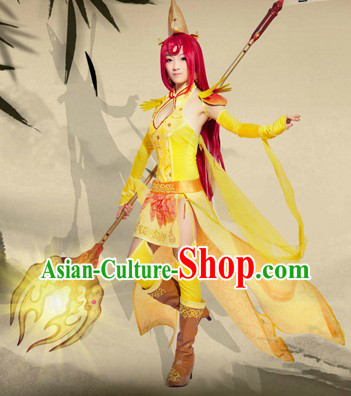 Ancient Chinese Female Fighter Costume and Headpiece for Women