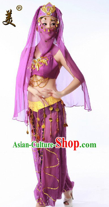 Purple Indian Dance Costume and Headpiece for Women