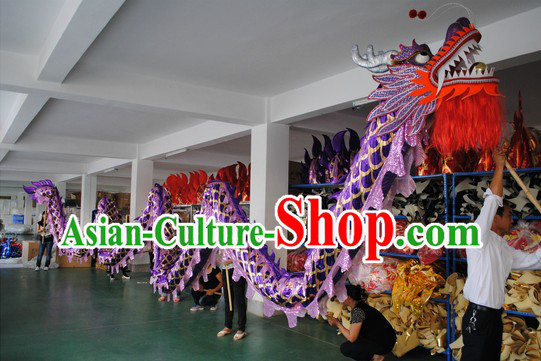 Shinning Purple Competition and Parade Dragon Dance Costumes for Nine or Ten People